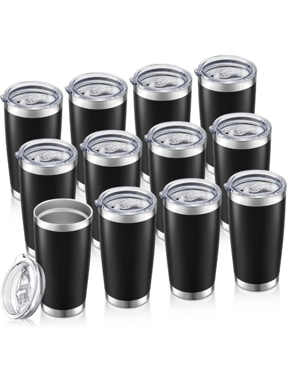 12 Pack 20oz Stainless Steel Tumblers with Lids - Insulated Drinkware Set